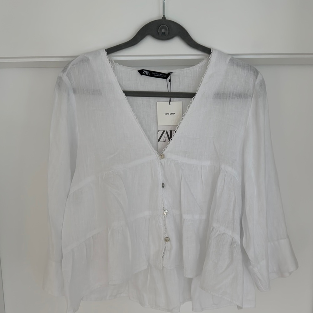 Zara White Linen Top